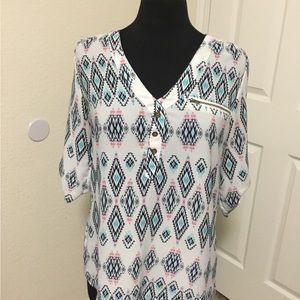 Wishful Park Southwest pattern top, size Large, 3/4 sleeve